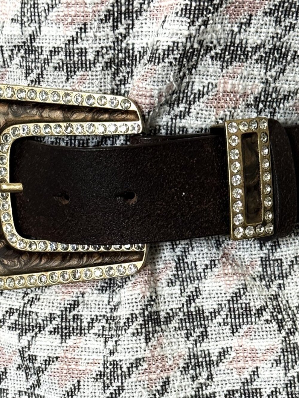 Genuine Leather Belt Women's brown bronze crystal enamel buckle fashion size SM